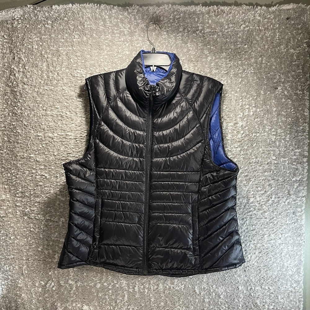 Bernardo Goose Down Vest Black Women's XL Full Zip Puffer Vest Packable‎